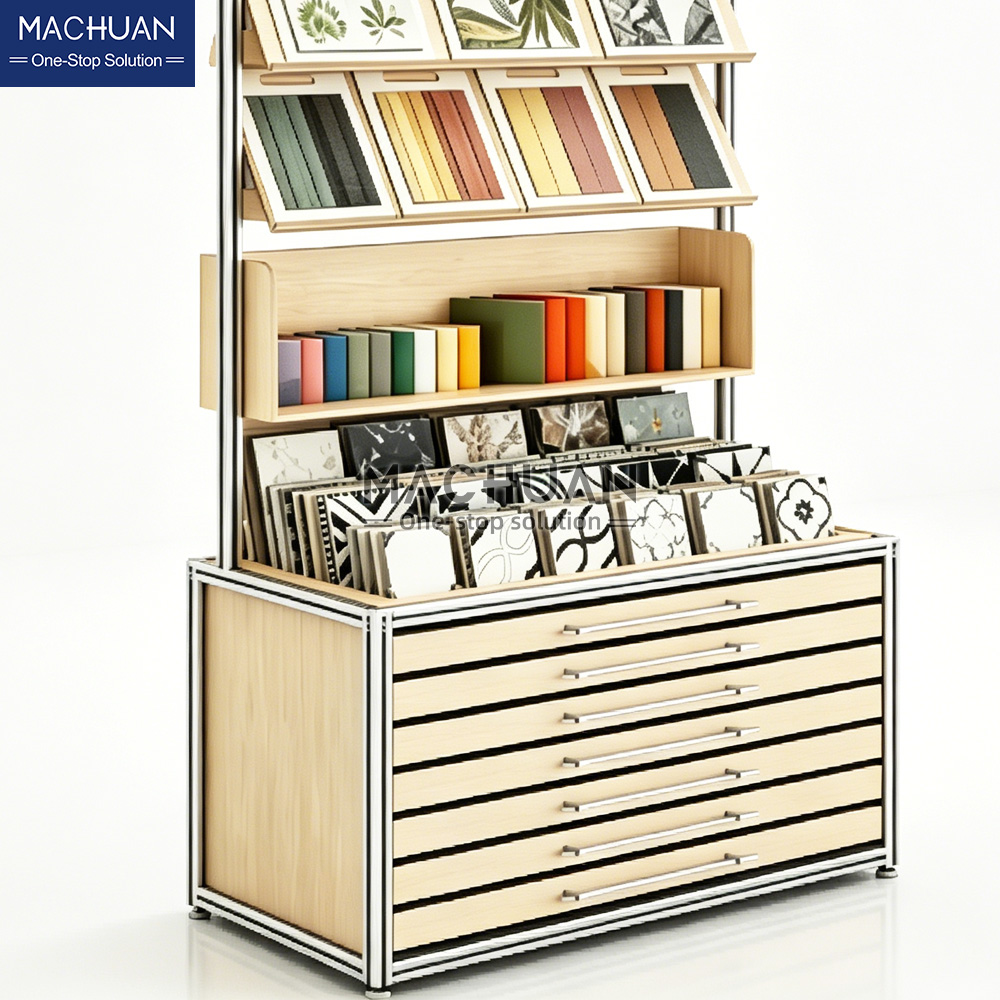 tile display racks with drawer