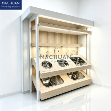 Wall-mounted Double-Layer Kitchen Sink Display Cabinet with LED Light