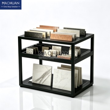 Freestanding 3-Tier Tile Display Stand with Slotted Shelves Fits Small Tiles