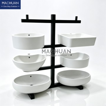 Freestanding Vertical Wash Basin Display Rack with Double Side Storage