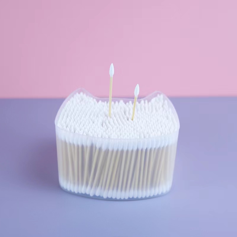 Double  Round head and sharp head sprial and pointed Cleaning Cotton Swab Buds with Wooden Sticks, Eyeshadow Tip Applicators Wood Sticks for pet cat face sharp Makeup Nail Art Tattoo