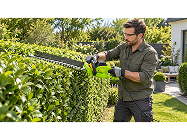 Cortasetos de 750 W: Potente corte para un mantenimiento eficiente del jardín.