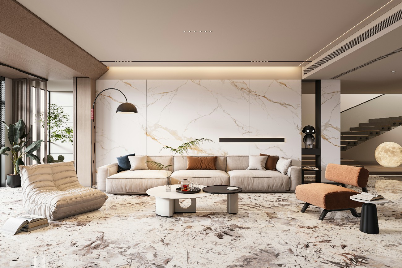FISH BELLY WHITE Marble-Look Porcelain Slab – Glossy Bookmatch Panels (1)
