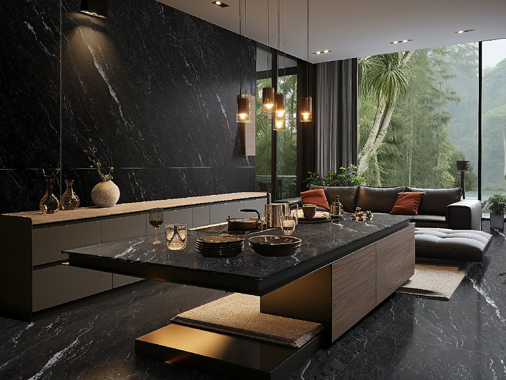 Panneau de surface en pierre frittée GUCI BLACK (2)