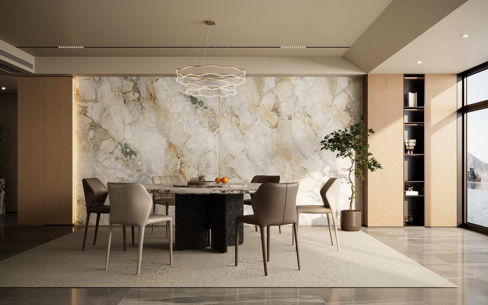 ROYAL STONE Effect Porcelain Slab – Glossy Bookmatch Marble Look (1)
