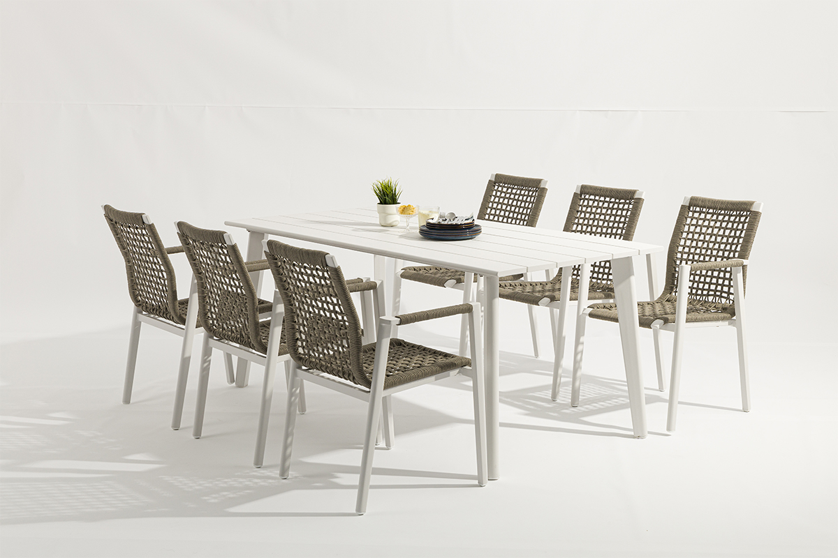 Durable All-Aluminum Patio Table with Slatted Top Design - AD551007