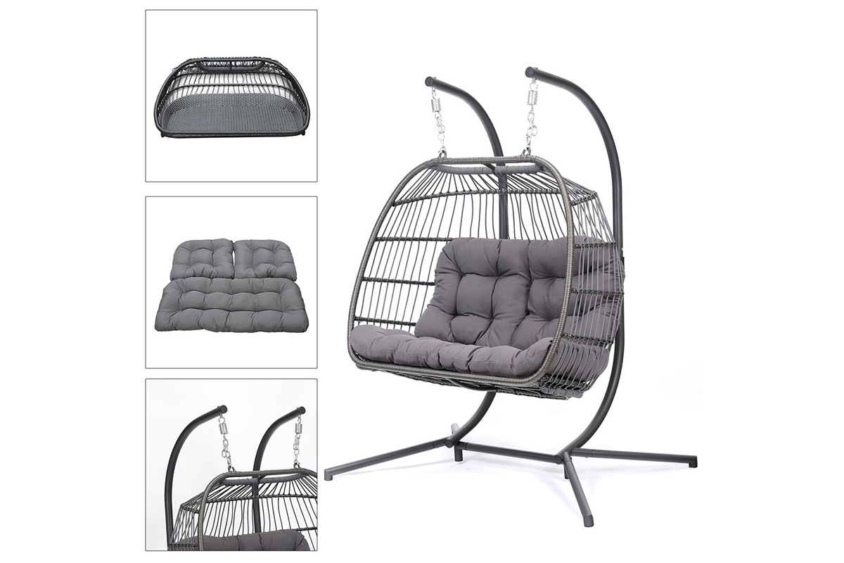 Outdoor Rattan Double Egg Chair Lover Fully Foldable Wicker Swing Chairs AD698012-OB