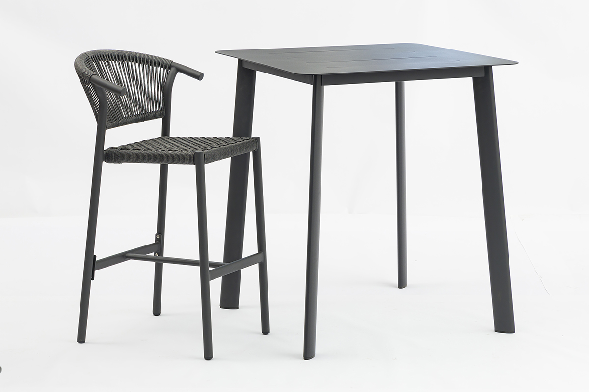 Rattan Bar Stool Aluminum Outdoor Rattan Counter Pub Chair for Home Bar Gym Restaurant High Capacity Woven Aluminum AD642156-4