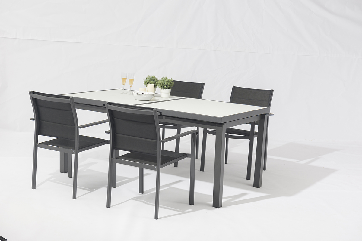Taisie Stylish Outdoor 7pcs Dining Set: 6 Chairs with Sleek All-Aluminum Table-AD996001