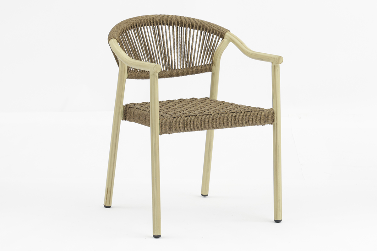 Cephas Outdoor dining stackable aluminum rattan bistro wicker wooden look chair - AD642156
