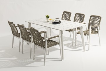 Lotsu Elegant Outdoor Dining Set: 6 Chairs with Sleek All-Aluminum Table-AD551007+AD552009
