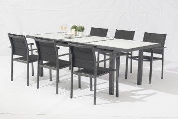 Taisie Stylish Outdoor 7pcs Dining Set: 6 Chairs with Sleek All-Aluminum Table-AD996001