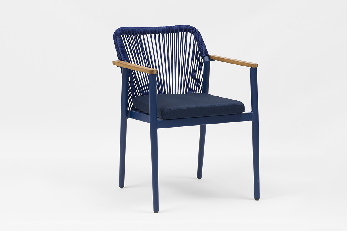 Salta Modern Aluminum Olefin Rope Chair With Teak Armrests - AD942001