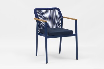 Salta Modern Aluminum Olefin Rope Chair With Teak Armrests - AD942001
