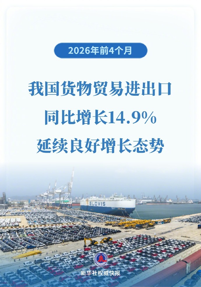 In the first four months of this year, China's total import and export value of goods reached 16.23 trillion yuan