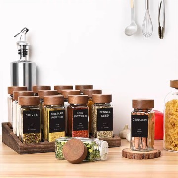 Square Glass Seasoning Bottle, Solid Wood Lid, Glass Bottle, Iron Lid, Glass Bottle, Sprinkling Jar