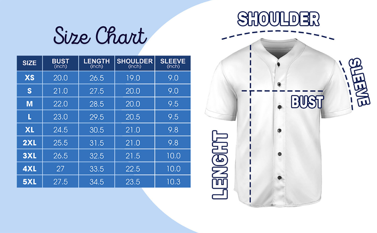 baseball jersey size chart