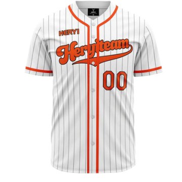 Custom White Baseball Jersey with Vertical Stripes & Orange Trim | V-Neck Sublimated Polyester Uniform20251223-3