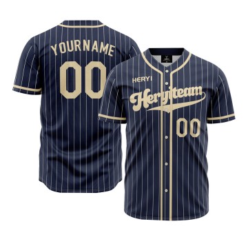 Pro Style Baseball Jersey - Navy Blue with Vertical Stripes & Light Yellow V-Neck Trim | Full Custom Sublimation20251223-4