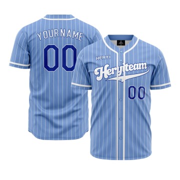 Light Blue Vertical Stripe Baseball Jersey | White Lettering & Blue Number V-Neck | Custom Sublimated Polyester20251223-5