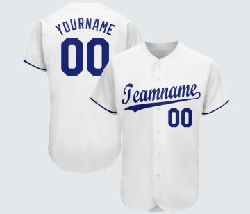Classic White Baseball Jersey with Navy Lettering | Custom Button-Up Team Uniform