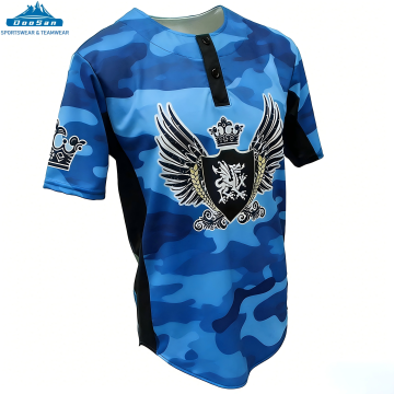 Maillot de baseball camouflage Royal Crest personnalisé, impression par transfert thermique, évacuation de l'humidité, respirant, 100 % polyester, nom et numéro d'équipe personnalisés