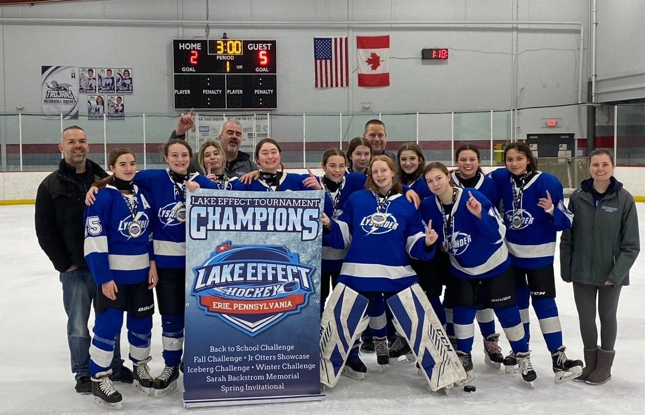 Erie Insurance Arena hosting a girls youth ice hockey tournament in Erie, PA.webp