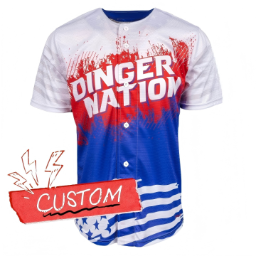 Custom Sublimated Baseball Jersey – Dinger Nation Team Name & Number