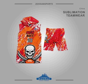 Elite Skull & Crossbones Custom Flag Football Team Uniform Set  Sleeveless Hooded Team Jersey and Compression Shorts 2-Piece Tracksuit