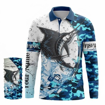 The Marlin Performance Fishing Set: Customized Long-Sleeve Polo & Matching Face Shield