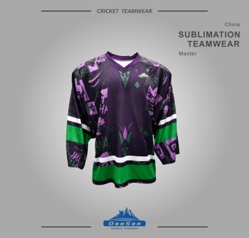 Custom Sublimation Joker Graphic Hockey Jersey, Purple and Green V-Neck Long Sleeve Ice Hockey Practice Shirts for Men/Youth