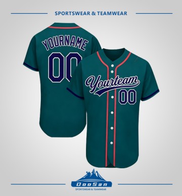 Custom Teal Button Down Baseball Jersey Personalized Name Number Team Uniform