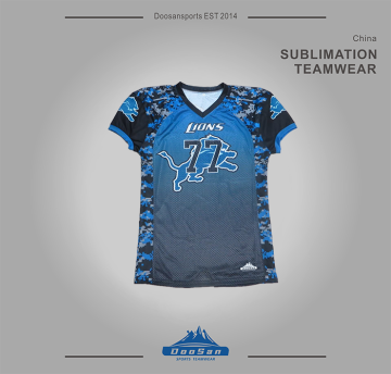 Lions #77 Digital Camo Football Jersey - Blue & Black Gradient Mesh V-Neck Custom Team Uniform