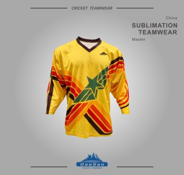 Custom Sublimation Cricket Teamwear Yellow Star Printed Ice Hockey Jerseys Retro Sports Training Shirts for Men