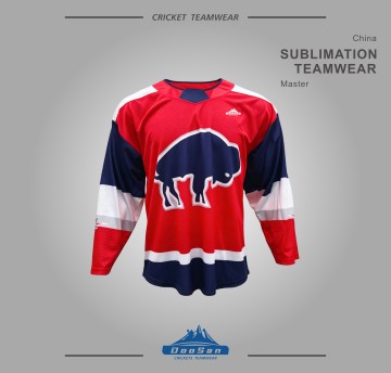 Custom Sublimation Cricket Teamwear Red Buffalo Printed Ice Hockey Jerseys Sports Training Shirts for Men