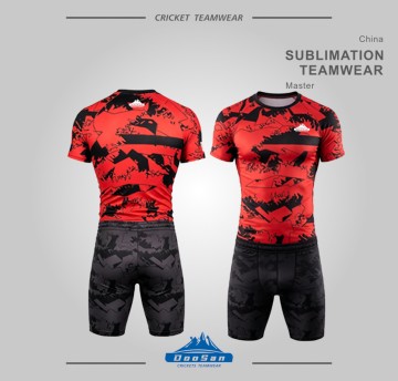 Red-Black Sublimation Wrestling Compression Shirt & Shorts Set