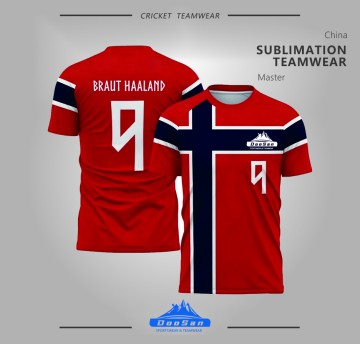 Norway Flag Sublimation Soccer Jersey Custom Number Name Breathable Short Sleeve Football Team Wear Factory Supplier