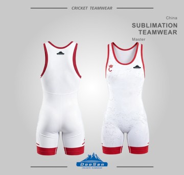 Women's Sublimation Wrestling Singlet with Red Trim