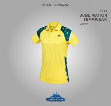 Custom Sublimated Cricket Jersey Yellow Green Short Sleeve Polo Shirt Teamwear