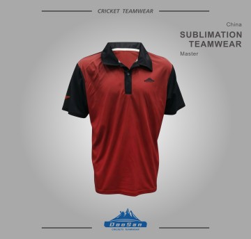 DooSan Red and Black Professional Sublimated Cricket Polo Jersey - Team Cricket Apparel