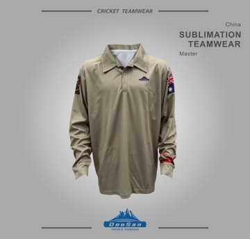 Pro Long Sleeve Sublimated Cricket Jersey - Quick-Dry Khaki Sports Polo Shirt for Youth & Adult