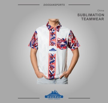 Men's Sublimation Polo Shirt – Red Blue White Geometric Performance Top