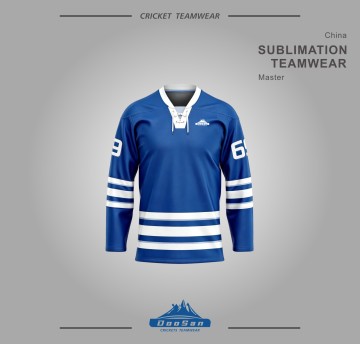 Custom Sublimation Ice Hockey Jersey, Blue White Stripe Lace‑Up Hockey Team Uniform | Doosan Sportswear Factory