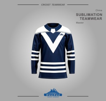 Wholesale Navy‑White Stripe Sublimated Ice Hockey Shirt Custom Logo Team Wear