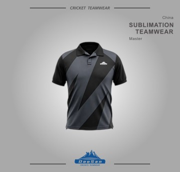 Wholesale Custom Printed Men Black Charcoal Cricket Team Uniform Breathable Quick Dry Polo Shirt