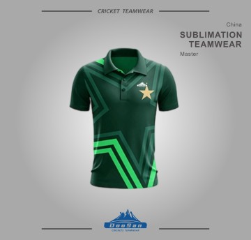 Men's Short Sleeve Cricket Team Jersey - Breathable Lightweight Green Geometric Star Polo