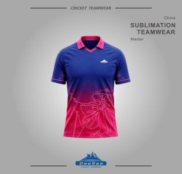 Wholesale Custom Printed Royal Blue Pink Gradient Cricket Team Uniform Breathable Quick Dry Polo Shirt