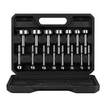 Coffret de 15 forets à bois en acier au carbone à queue ronde de haute qualité, en plastique noir.