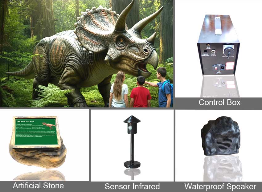 Estátua de dinossauro pré-histórico Triceratops para acessórios de floresta