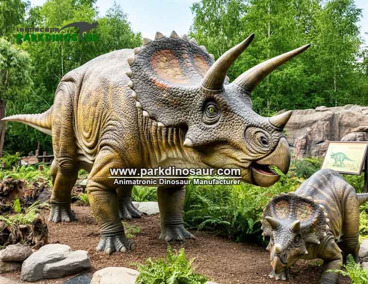 Realistische animatronische Triceratops-dinosaurusfamiliebeelden | Chinese fabrikant Parkdinosaur